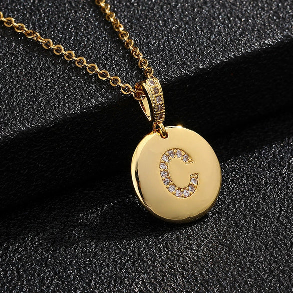 Necklace Copper Inlaid Zircon Letter Geometric Oshaped Titanium Steel Chain Unisex Stylish