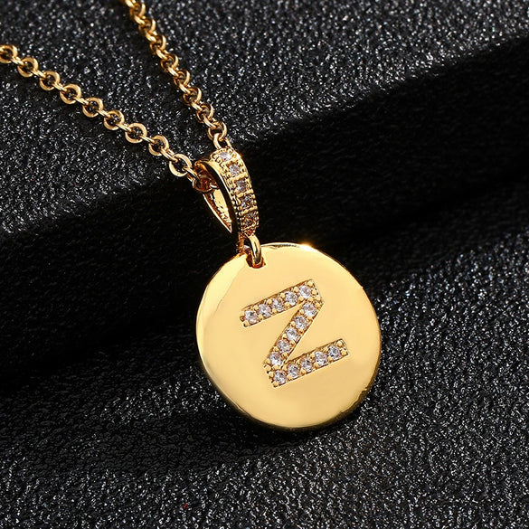 Necklace Copper Inlaid Zircon Letter Geometric Oshaped Titanium Steel Chain Unisex Stylish
