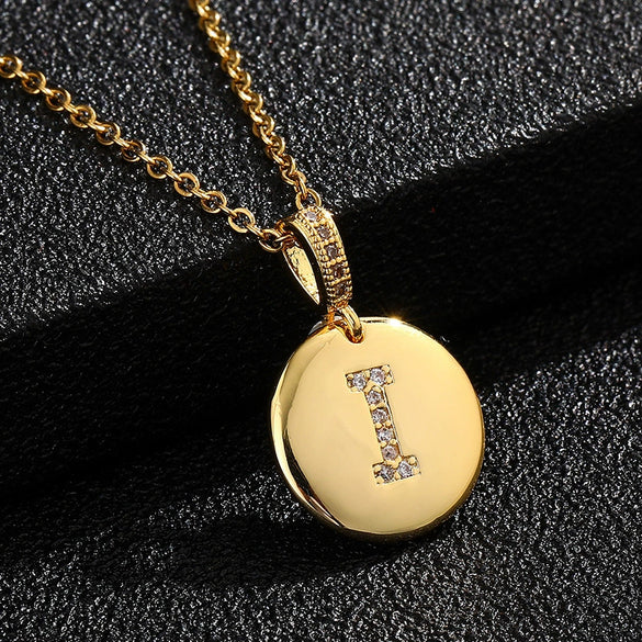 Necklace Copper Inlaid Zircon Letter Geometric Oshaped Titanium Steel Chain Unisex Stylish