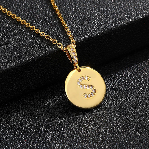 Necklace Copper Inlaid Zircon Letter Geometric Oshaped Titanium Steel Chain Unisex Stylish