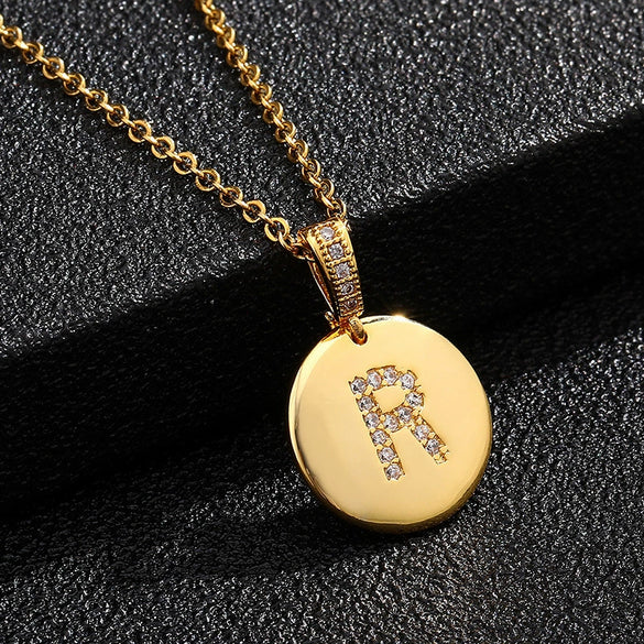 Necklace Copper Inlaid Zircon Letter Geometric Oshaped Titanium Steel Chain Unisex Stylish