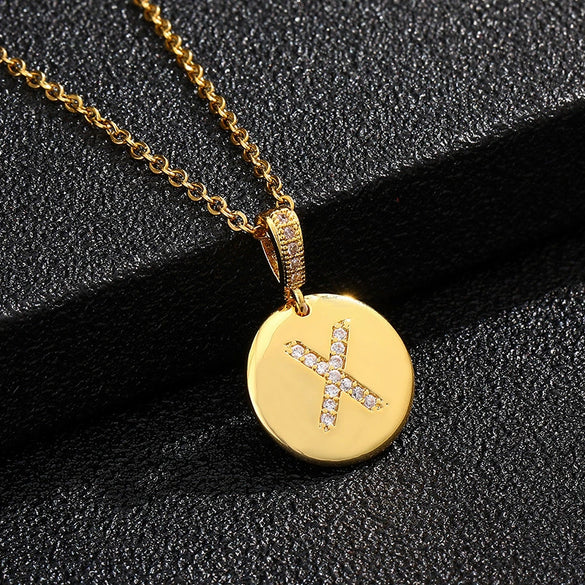 Necklace Copper Inlaid Zircon Letter Geometric Oshaped Titanium Steel Chain Unisex Stylish