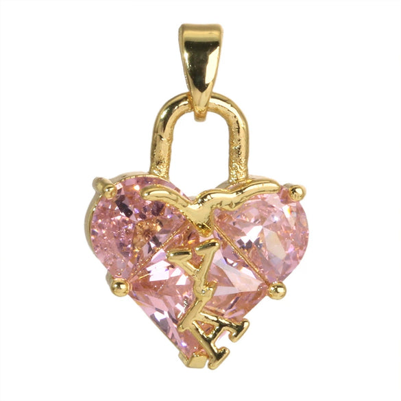 Necklace Copper Inlaid Zircon Pink Love Heart Shape Pendant With Melon Buckle Electroplating