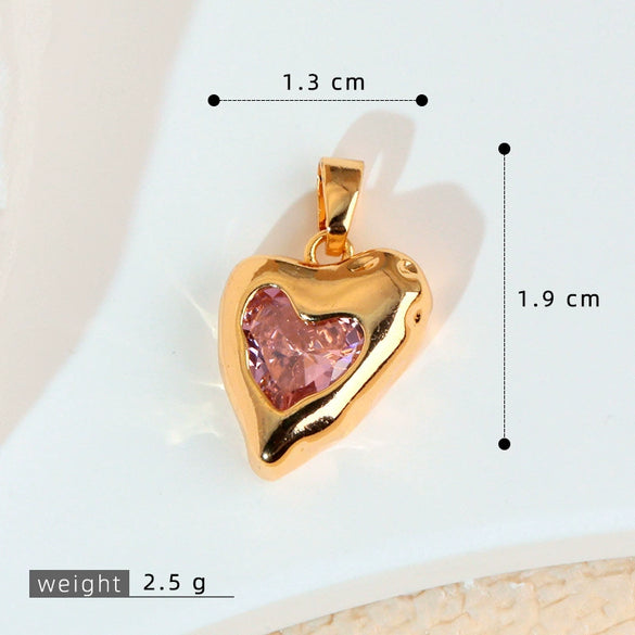 Necklace Copper Inlaid Zircon Pink Love Heart Shape Pendant With Melon Buckle Electroplating