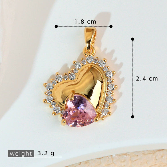 Necklace Copper Inlaid Zircon Pink Love Heart Shape Pendant With Melon Buckle Electroplating