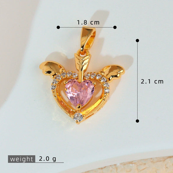 Necklace Copper Inlaid Zircon Pink Love Heart Shape Pendant With Melon Buckle Electroplating