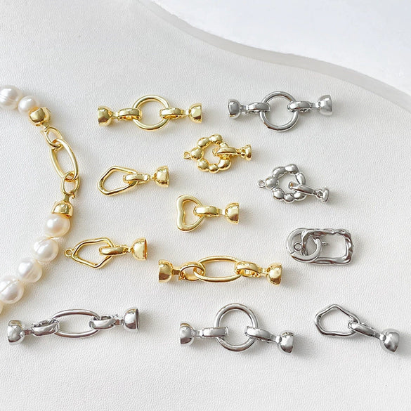 Necklace Copper 14K Gold Plated Irregular Pearl Buckle Line Pattern