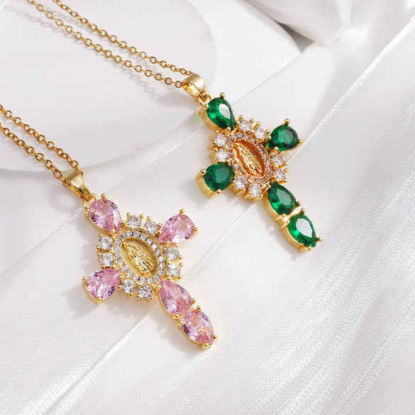 Necklace Copper Microinlaid Zircon Electroplating Ochain Women's Light Luxury Cross