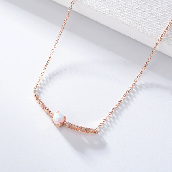 Necklace Copper Microinlaid Zircon Opal Geometric Style For Women
