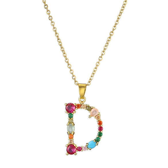 Necklace Copper Mixed Gem Inlaid English Letter Ochain Color Retention Electroplating Unisex