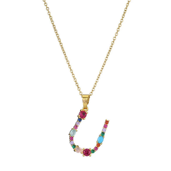 Necklace Copper Mixed Gem Inlaid English Letter Ochain Color Retention Electroplating Unisex