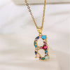Necklace Copper Mixed Gem Inlaid English Letter Ochain Color Retention Electroplating Unisex
