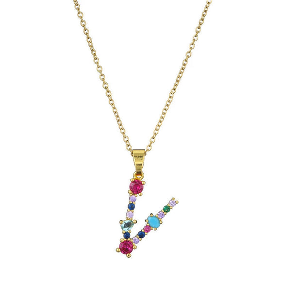 Necklace Copper Mixed Gem Inlaid English Letter Ochain Color Retention Electroplating Unisex