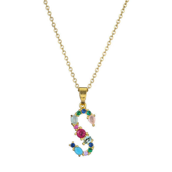 Necklace Copper Mixed Gem Inlaid English Letter Ochain Color Retention Electroplating Unisex
