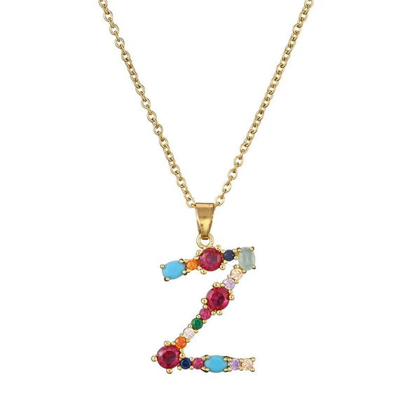 Necklace Copper Mixed Gem Inlaid English Letter Ochain Color Retention Electroplating Unisex