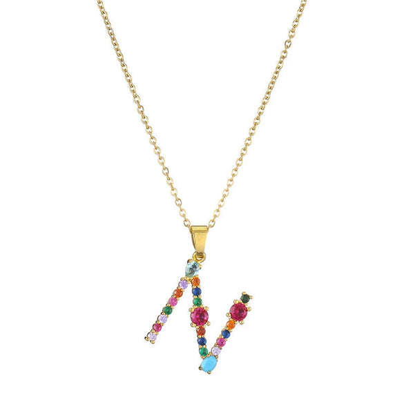 Necklace Copper Mixed Gem Inlaid English Letter Ochain Color Retention Electroplating Unisex
