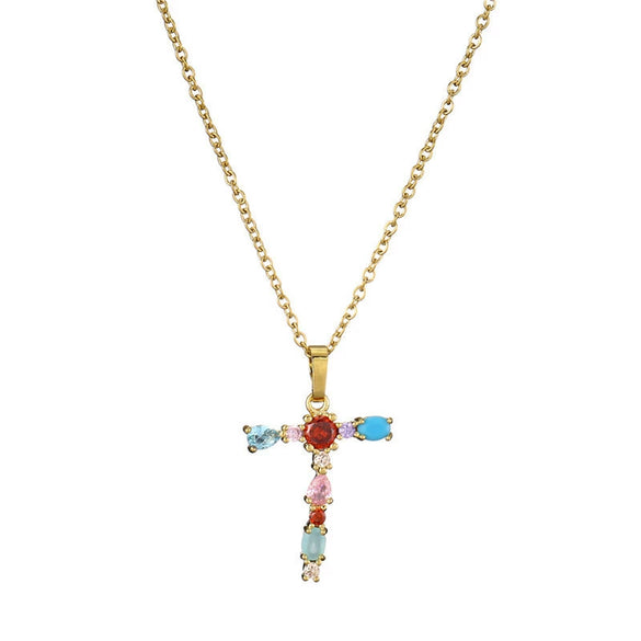 Necklace Copper Mixed Gem Inlaid English Letter Ochain Color Retention Electroplating Unisex