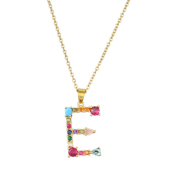 Necklace Copper Mixed Gem Inlaid English Letter Ochain Color Retention Electroplating Unisex