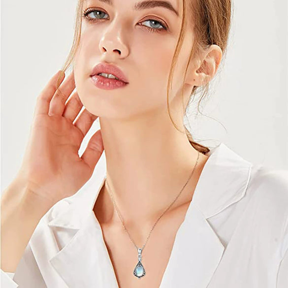 Necklace Copper Mixed Gem Inlaid Geometric Pattern Antique Silver Pendant Ochain For Women