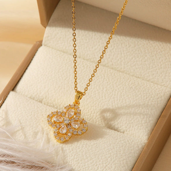 Necklace Copper Mixed Gem Inlay Constellation Doll Crown Heart Fruit Flowers Bow Insects Cartoon Characters Leaves Wave Rhombus Ushape Star Electroplated For Women