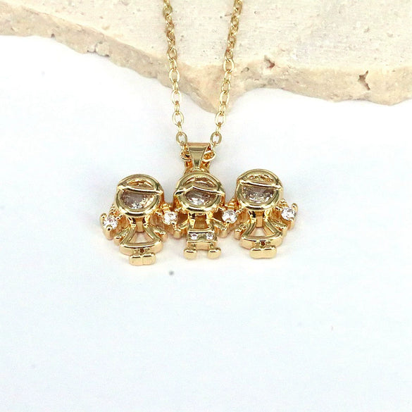 Necklace Copper Mixed Gem Inlay Cute Cartoon Character Pendant