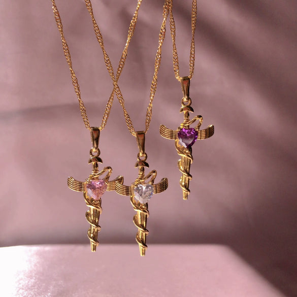 Necklace Copper Mixed Gem Inlay Diamond Heart Shape Cute Style