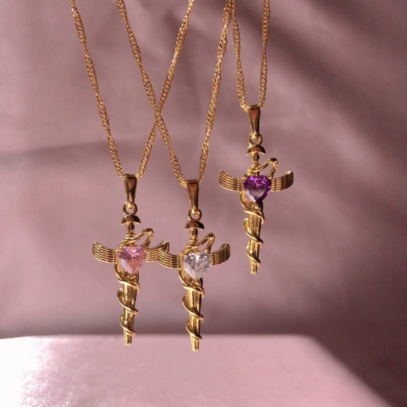 Necklace Copper Mixed Gem Inlay Diamond Heart Shape Cute Style