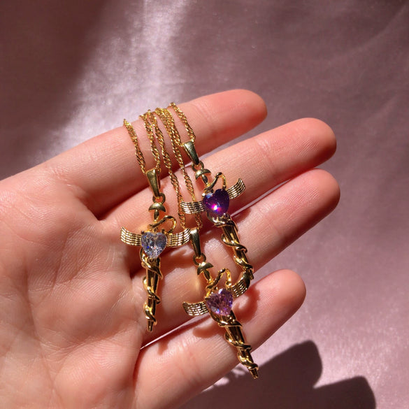 Necklace Copper Mixed Gem Inlay Diamond Heart Shape Cute Style