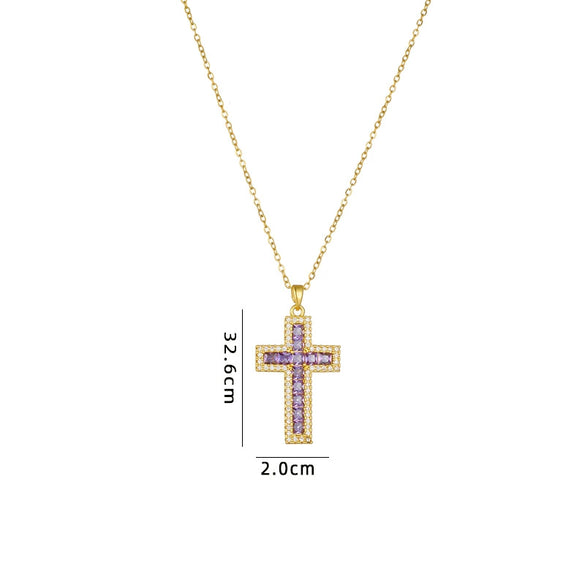 Necklace Copper Mixed Gem Inlay Geometric Cross Electroplating