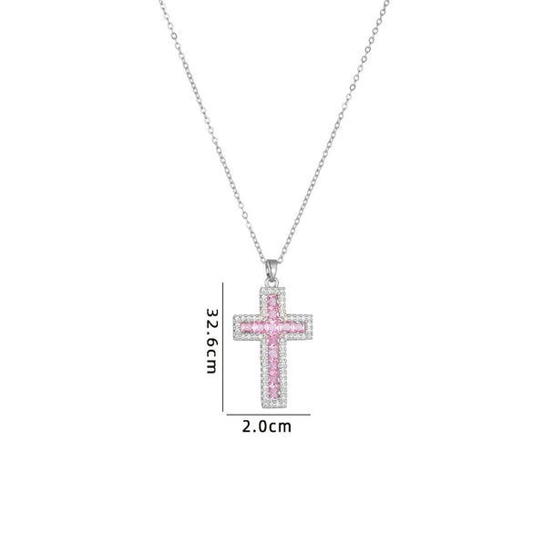 Necklace Copper Mixed Gem Inlay Geometric Cross Electroplating