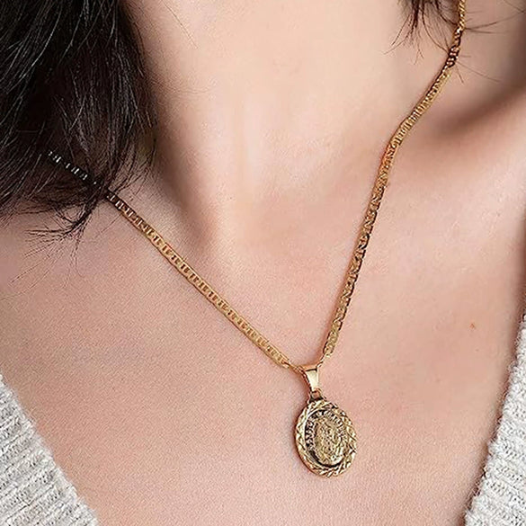 Necklace Copper Mixed Gem Inlay Geometric Oval Pendant Electroplating Unisex