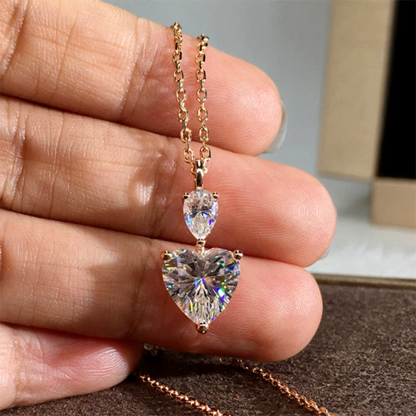 Necklace Copper Mixed Gem Inlay Zircon Heart Shape Cold Style Light Luxury Niche