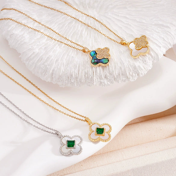 Necklace Copper Mixed Gemstone Inlay Geometric Four Leaf Clover Electroplating For Women