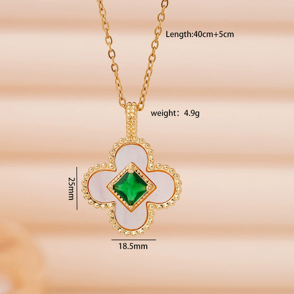 Necklace Copper Mixed Gemstone Inlay Geometric Four Leaf Clover Electroplating For Women