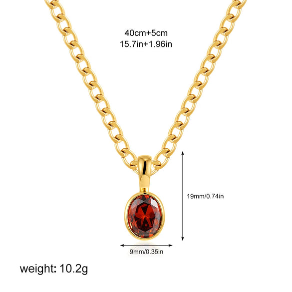 Necklace Copper Mixed Gemstone Inlay Geometric Vintage Oval Crystal Pendant Cuban Chain Women
