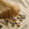 Necklace Copper Mixed Gemstone Inlay Geometric Vintage Oval Crystal Pendant Cuban Chain Women