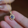 Necklace Copper Mixed Gemstone Inlay Zirconia Oval Imitation Sapphire Pendant Light Luxury Geometric Style