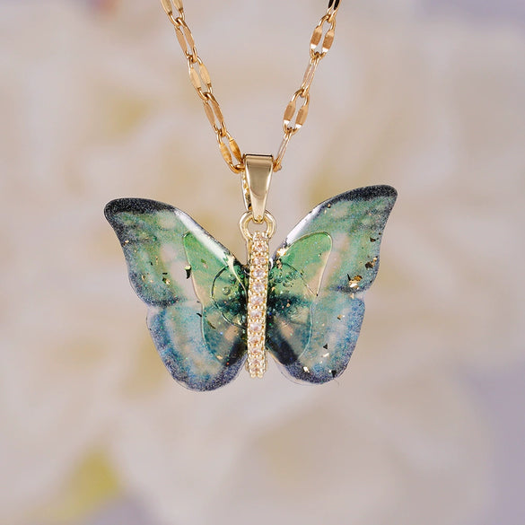 Necklace Copper Mixed Gemstone Setting Electroplating Animal Insect Butterfly Jewelry For Women