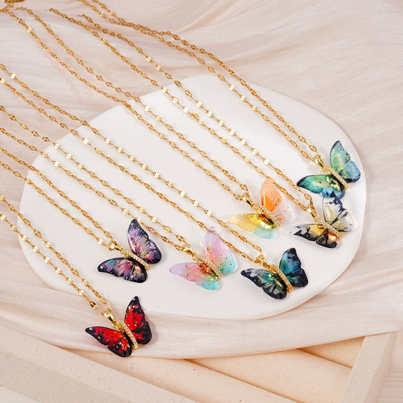 Necklace Copper Mixed Gemstone Setting Electroplating Animal Insect Butterfly Jewelry For Women