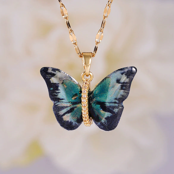 Necklace Copper Mixed Gemstone Setting Electroplating Animal Insect Butterfly Jewelry For Women