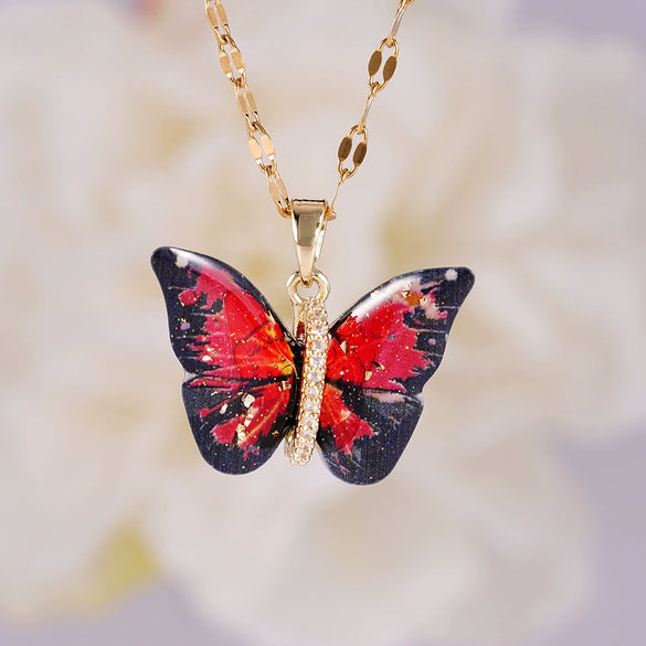 Necklace Copper Mixed Gemstone Setting Electroplating Animal Insect Butterfly Jewelry For Women