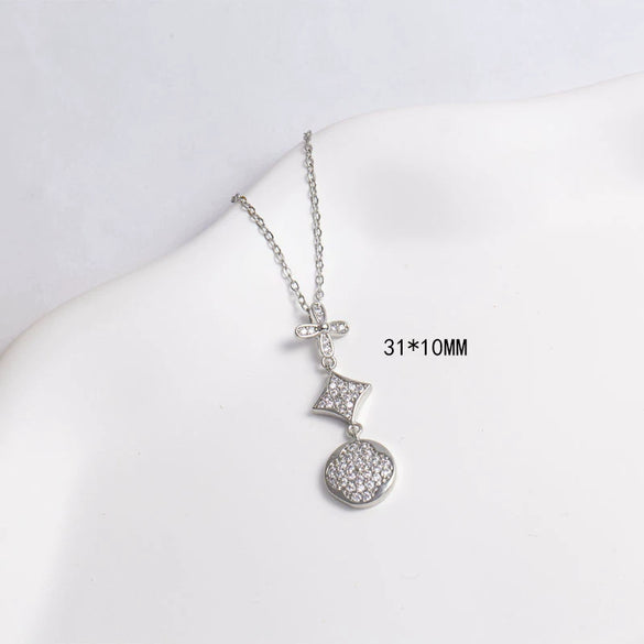 Necklace Copper Mixed Gemstone Setting Electroplating Simple Fashion Pendant O Word Chain Jewelry For Women