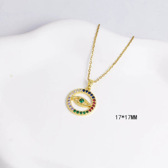 Necklace Copper Mixed Gemstone Setting Electroplating Simple Fashion Pendant O Word Chain Jewelry For Women