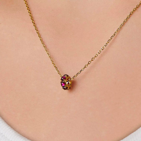 Necklace Copper Mixed Gemstone Setting Geometric Pendant O Word Chain With Diamonds