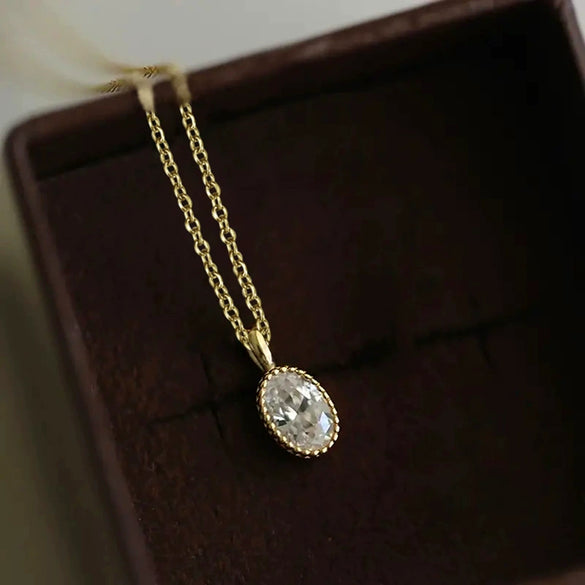 Necklace Copper Mixed Gemstone Setting Geometric Zirconia Simple Minimalist Jewelry