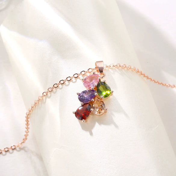 Necklace Copper Ochain Simple Natural Style Rose Gold Colorful Water Drop Design Zircon