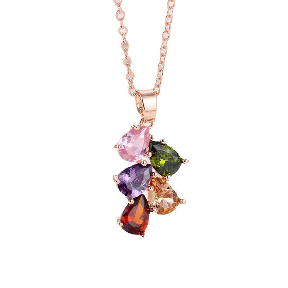 Necklace Copper Ochain Simple Natural Style Rose Gold Colorful Water Drop Design Zircon