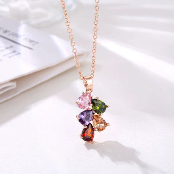 Necklace Copper Ochain Simple Natural Style Rose Gold Colorful Water Drop Design Zircon