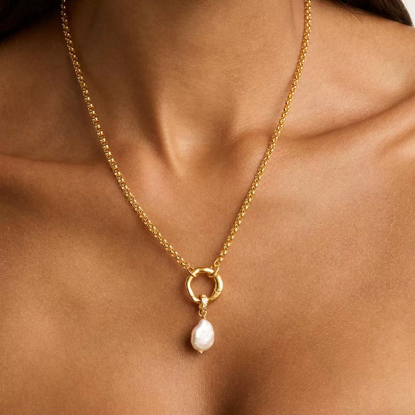 Necklace Copper Pearl Ocean Retro Geometric Style Gold Plated Mixed Gem Inlay Ochain