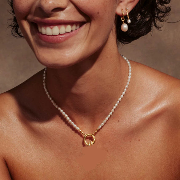 Necklace Copper Pearl Ocean Retro Geometric Style Gold Plated Mixed Gem Inlay Ochain